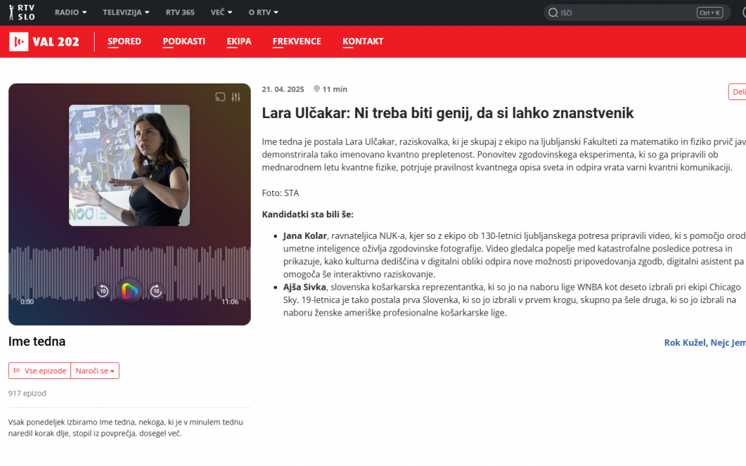 Dr. Lara Ulčakar – Ime tedna na Valu 202