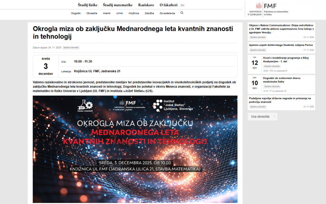 Dogodek ob zaključku Mednarodnega leta kvantnih znanosti in tehnologij